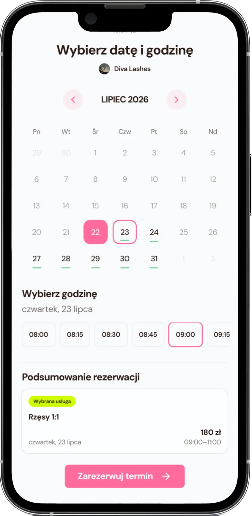 Kalendarz dostępnych terminów w Calendi